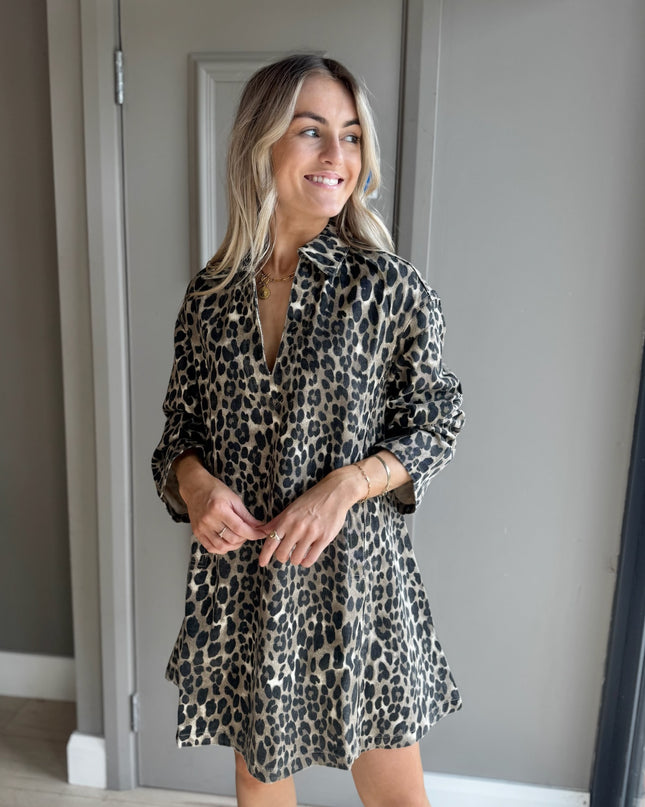 Denim Mini Dress - Leopard