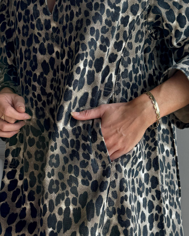 Denim Mini Dress - Leopard