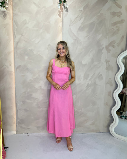 Ayla Linen Midi Dress - Pink