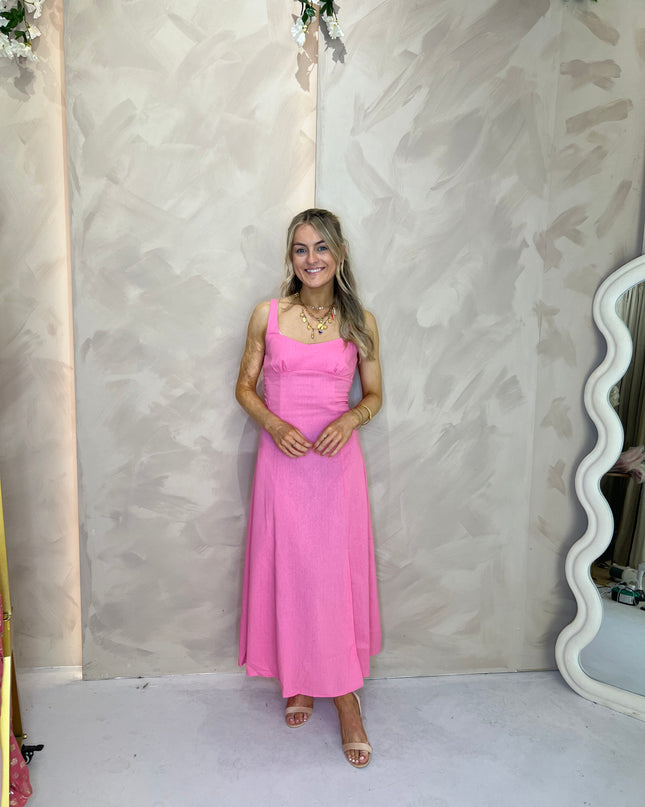 Ayla Linen Midi Dress - Pink