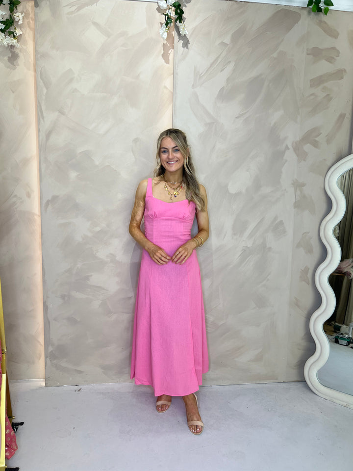 Ayla Linen Midi Dress - Pink
