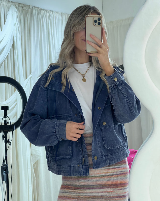 Hooded Denim Jacket - Blue