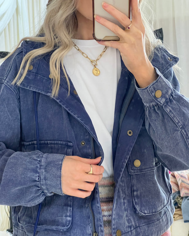Hooded Denim Jacket - Blue