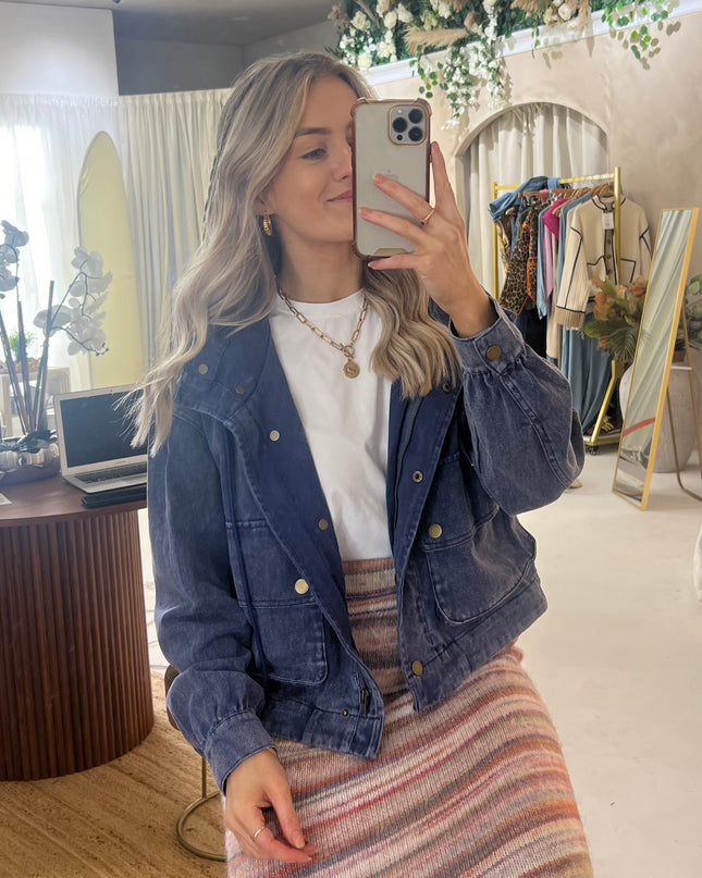 Hooded Denim Jacket - Blue