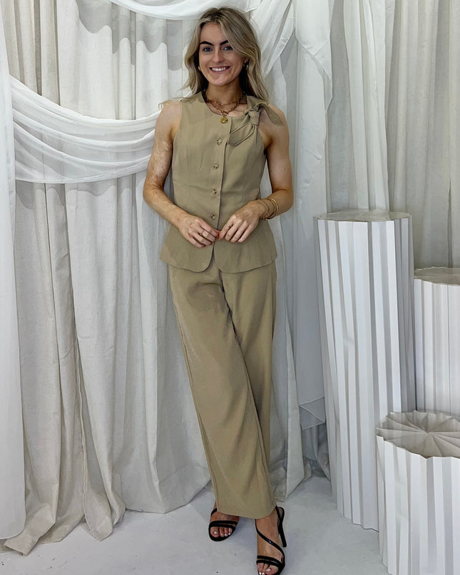 Tailored Round Neck Waistcoat - Beige