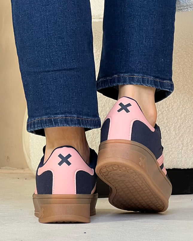 Suede Platform Sneaker - Navy/Coral