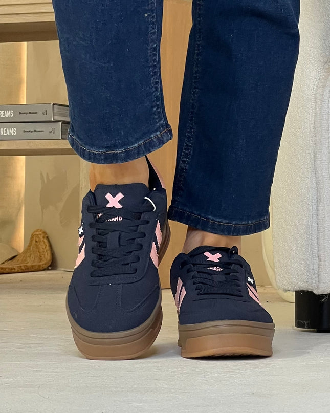 Suede Platform Sneaker - Navy/Coral