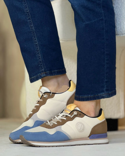 Multi Textile Colour Block Sneaker - Beige/Lemon/Blue