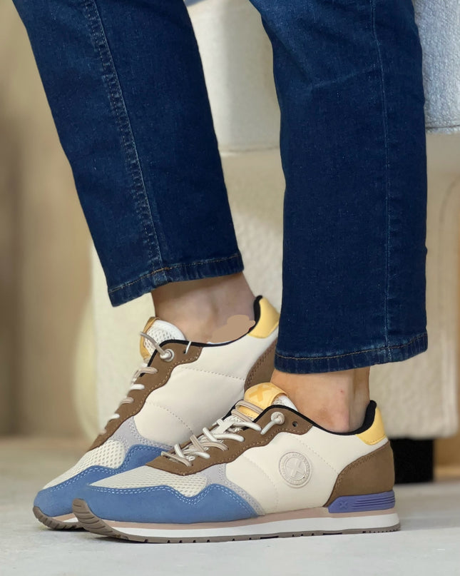Multi Textile Colour Block Sneaker - Beige/Lemon/Blue