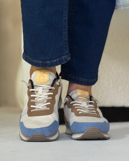 Multi Textile Colour Block Sneaker - Beige/Lemon/Blue
