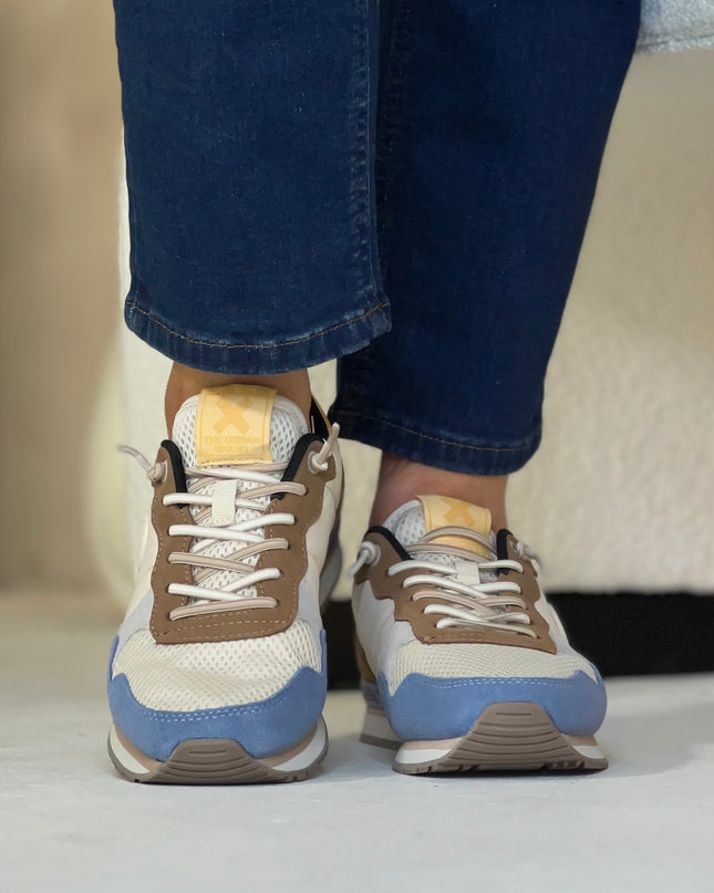 Multi Textile Colour Block Sneaker - Beige/Lemon/Blue