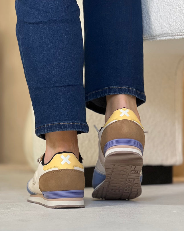Multi Textile Colour Block Sneaker - Beige/Lemon/Blue