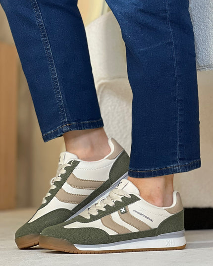Multi Textile Sneaker - Green/Beige