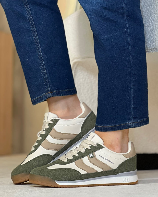 Multi Textile Sneaker - Green/Beige