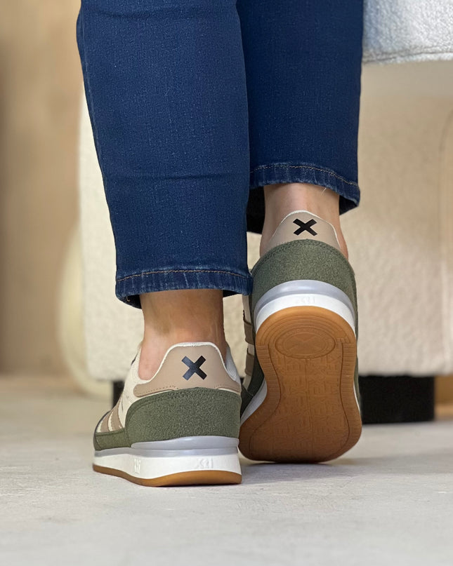 Multi Textile Sneaker - Green/Beige