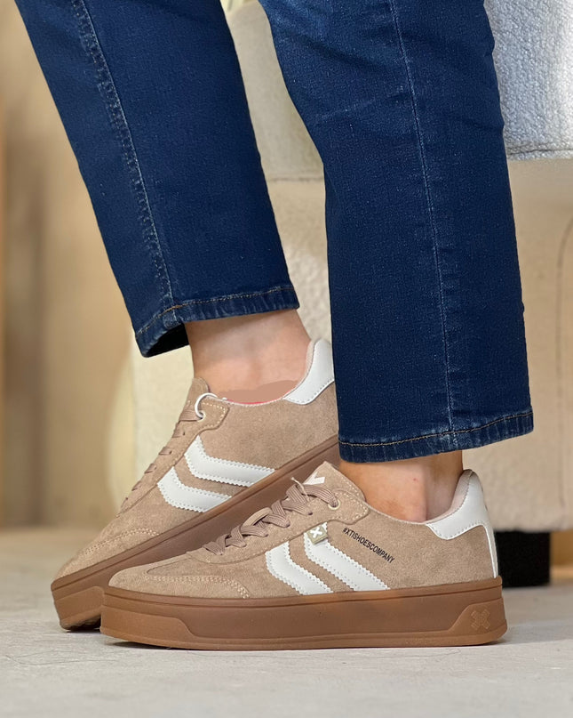 Suede Platform Sneaker - Beige/White