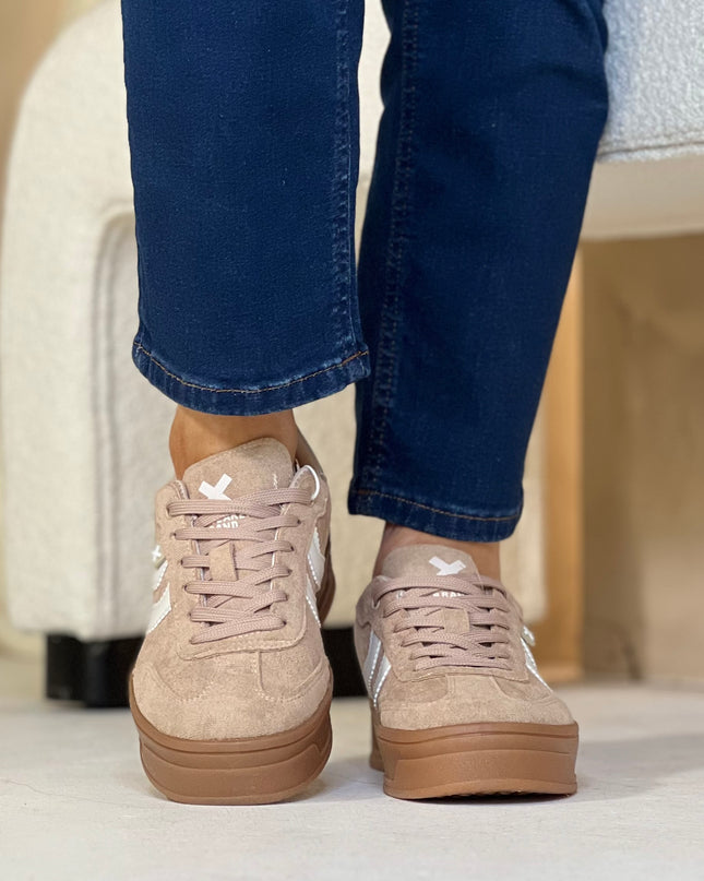 Suede Platform Sneaker - Beige/White