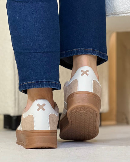 Suede Platform Sneaker - Beige/White