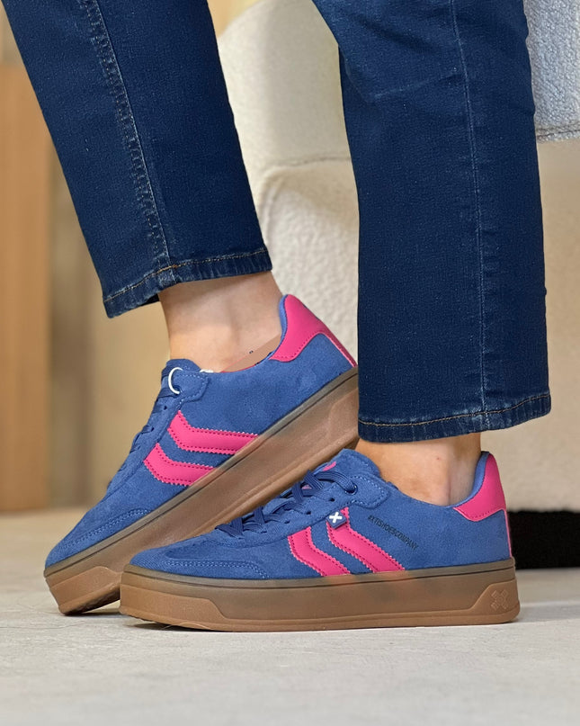 Suede Platform Sneaker - Blue/Pink