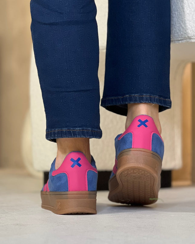 Suede Platform Sneaker - Blue/Pink