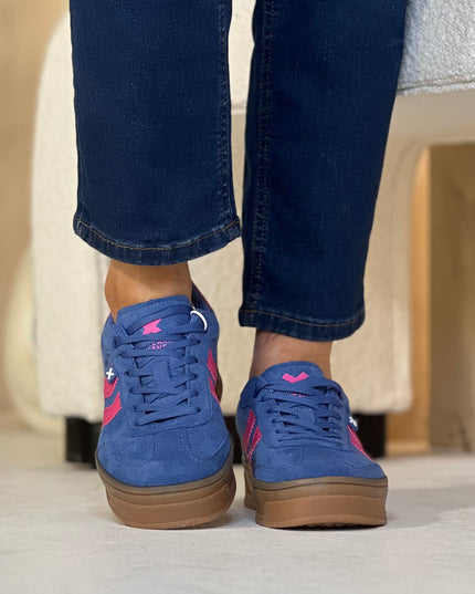 Suede Platform Sneaker - Blue/Pink