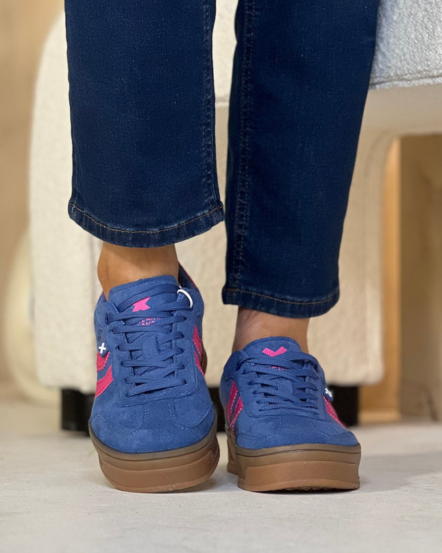 Suede Platform Sneaker - Blue/Pink