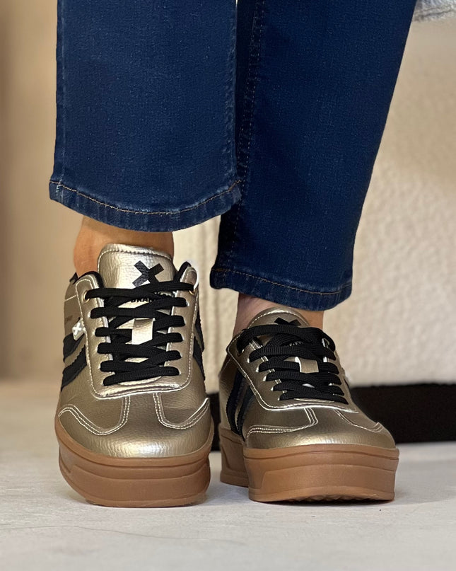 Metallic Platform Sneaker - Gold