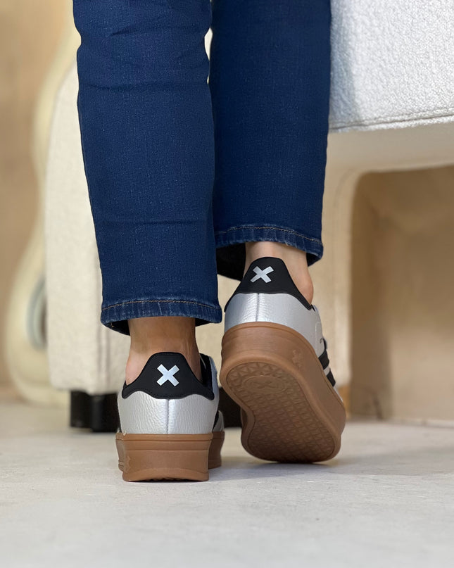Metallic Platform Sneaker - Silver