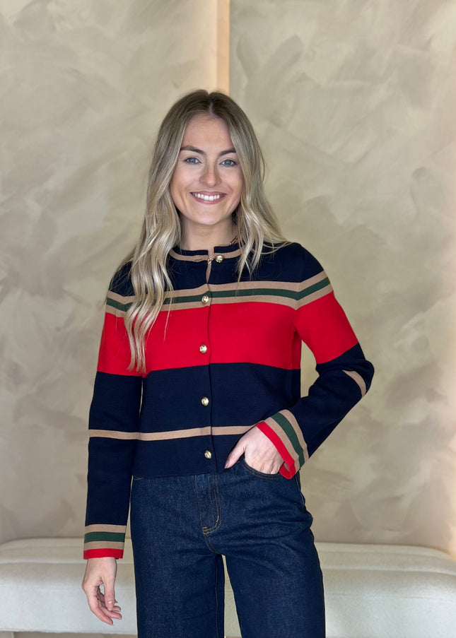 Constance Stripe Knitted Cardigan - Navy