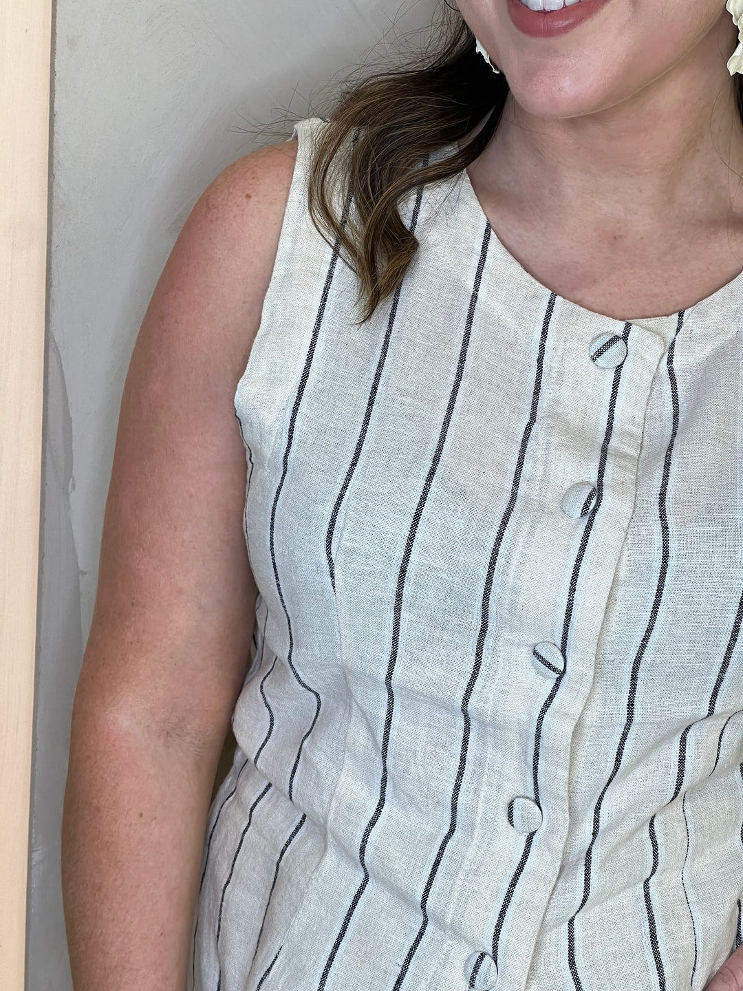 Linno Waistcoat - Natural Ecru Stripe