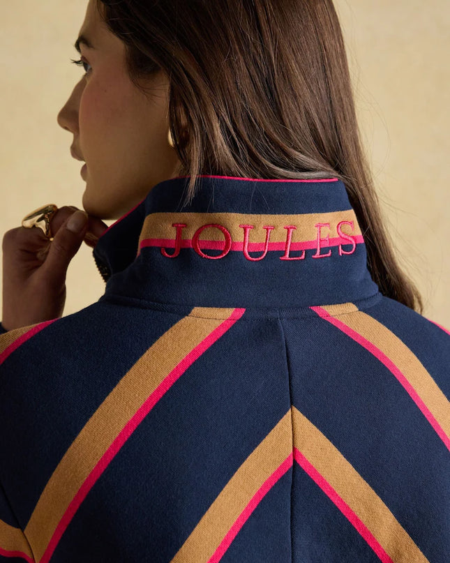 Burnham Funnel Neck Quarter Zip Sweatshirt - Navy/Tan Stripe