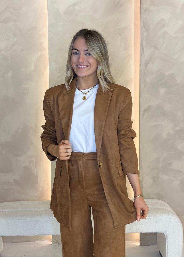 Oversized Suede Blazer - Camel