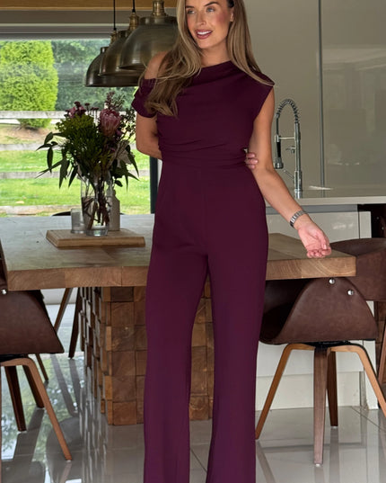 Donna Asymmetric Neckline Jumpsuit - Plum
