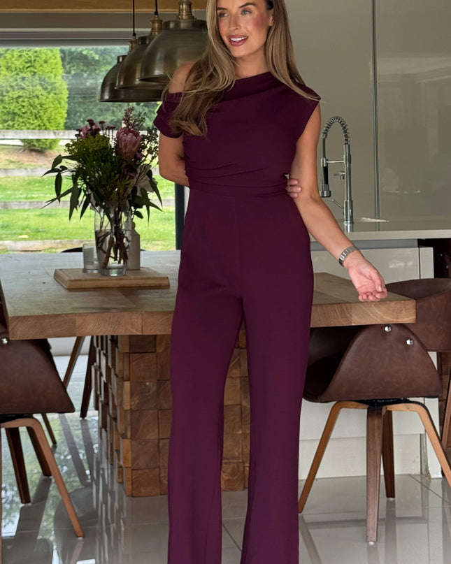 Donna Asymmetric Neckline Jumpsuit - Plum