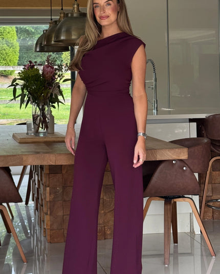 Donna Asymmetric Neckline Jumpsuit - Plum