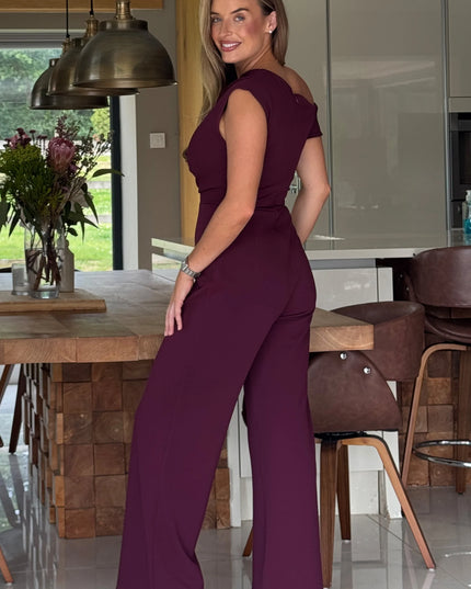 Donna Asymmetric Neckline Jumpsuit - Plum