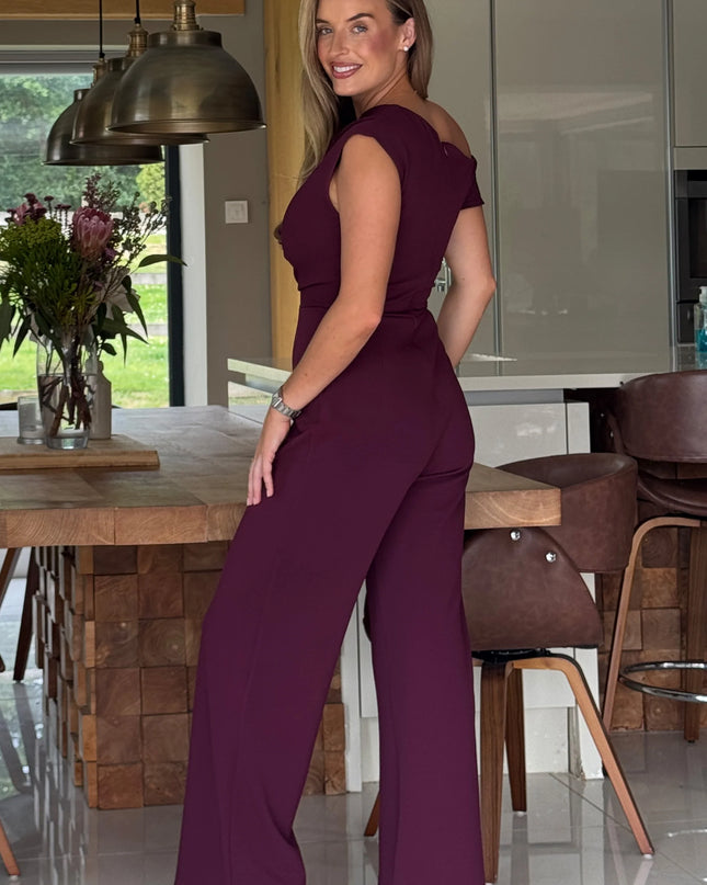 Donna Asymmetric Neckline Jumpsuit - Plum
