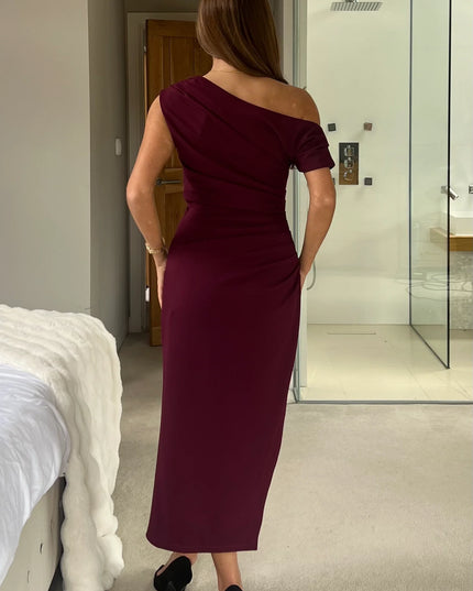 Donna Asymmetric Neckline Midi Dress - Plum