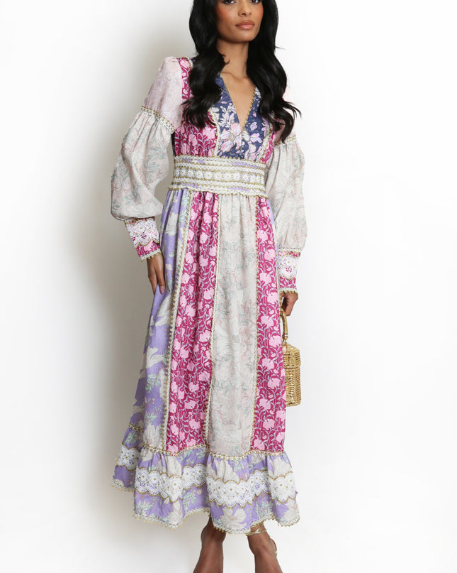 Long Sleeve Floral Boho Midi Dress