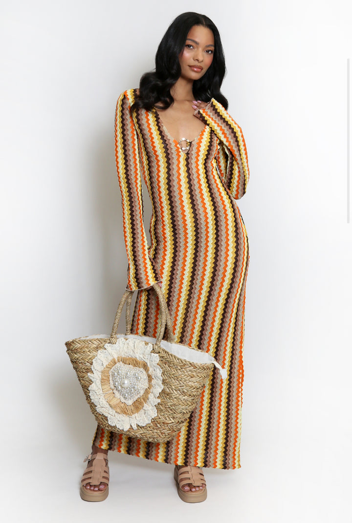 Zig Zag Crochet Maxi Dress - Taupe