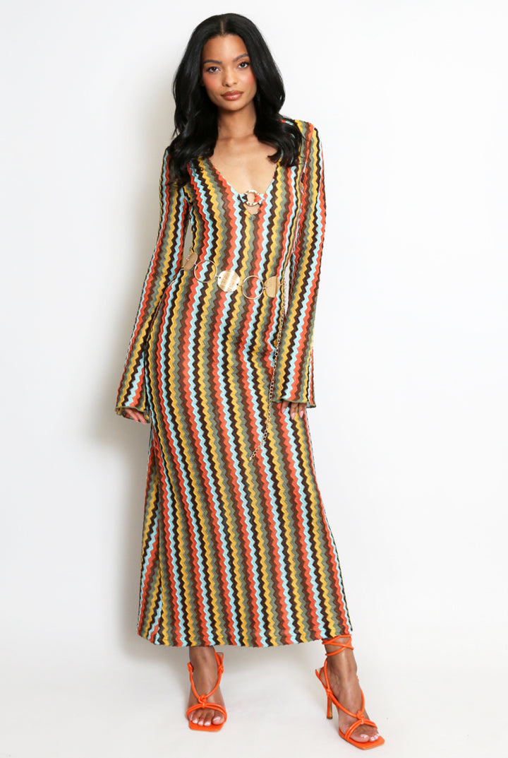 Zig Zag Crochet Maxi Dress - Khaki