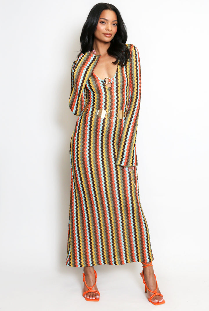 Zig Zag Crochet Maxi Dress - Khaki
