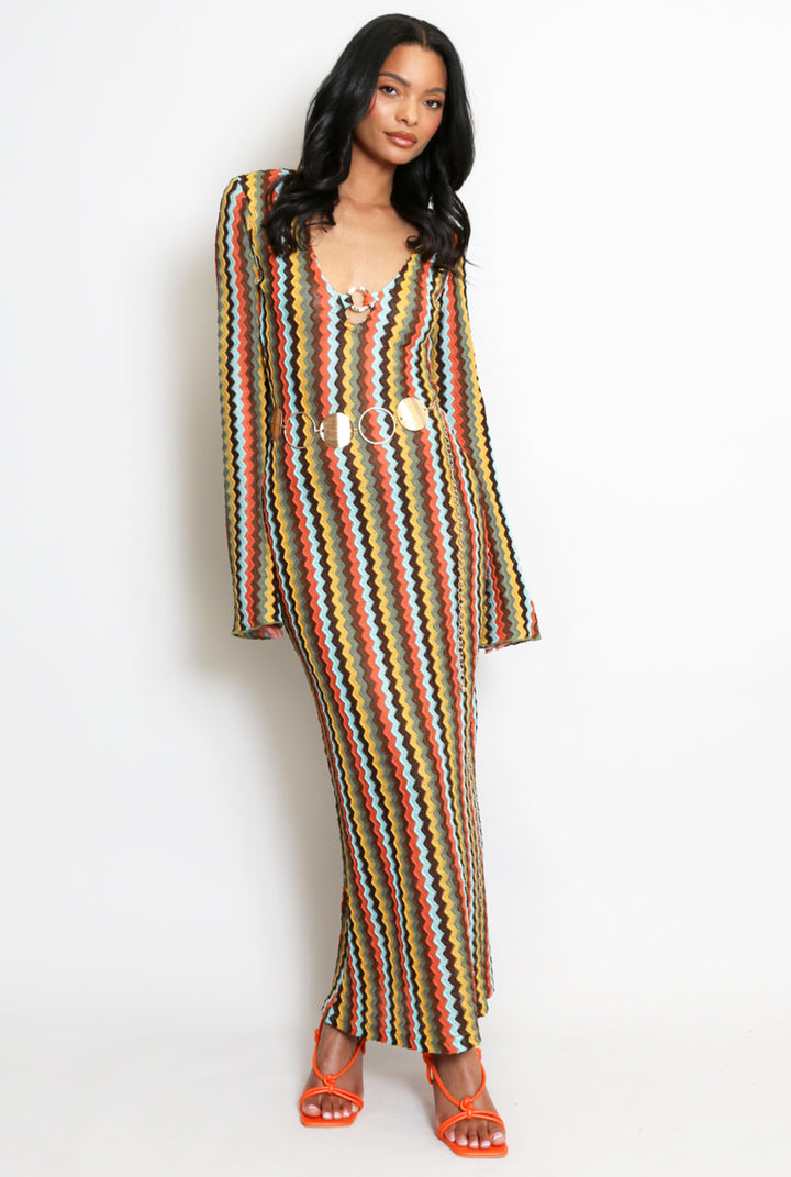 Zig Zag Crochet Maxi Dress - Khaki