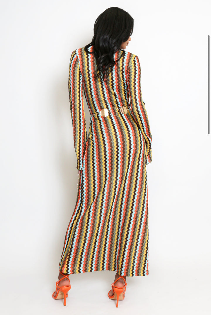 Zig Zag Crochet Maxi Dress - Khaki