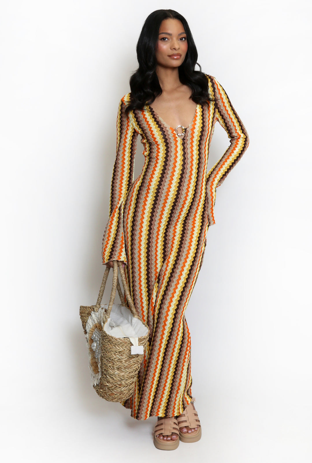 Zig Zag Crochet Maxi Dress - Taupe