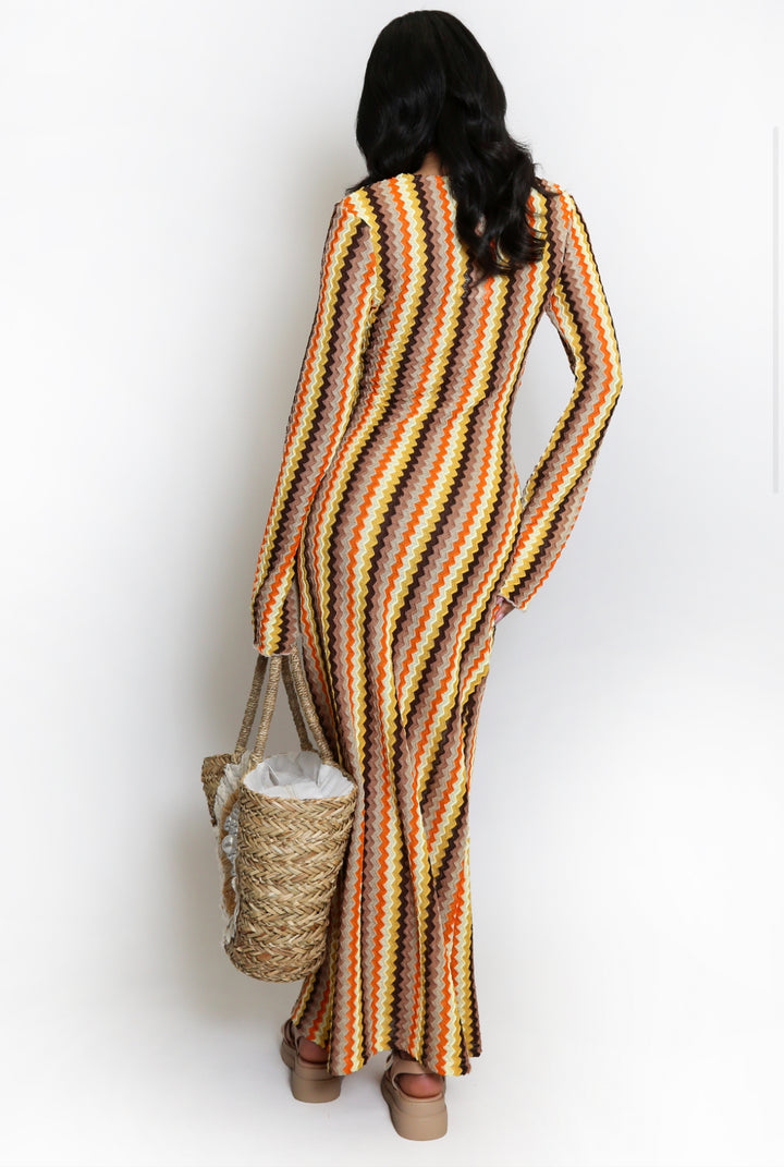 Zig Zag Crochet Maxi Dress - Taupe