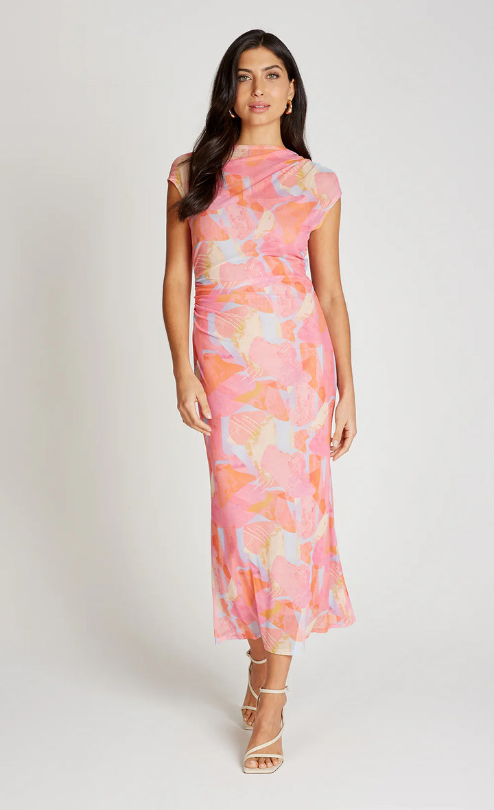 Mesh Midaxi Dress - Pink Print