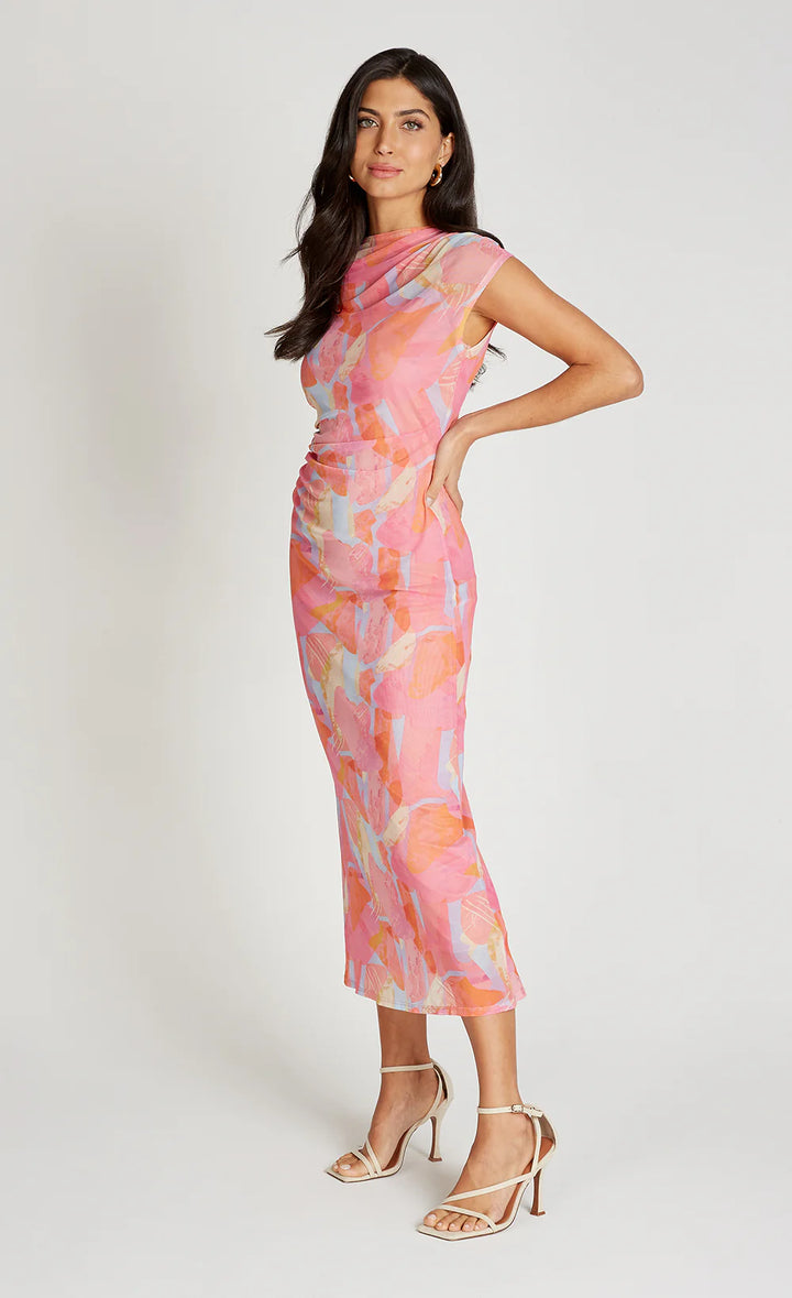Mesh Midaxi Dress - Pink Print