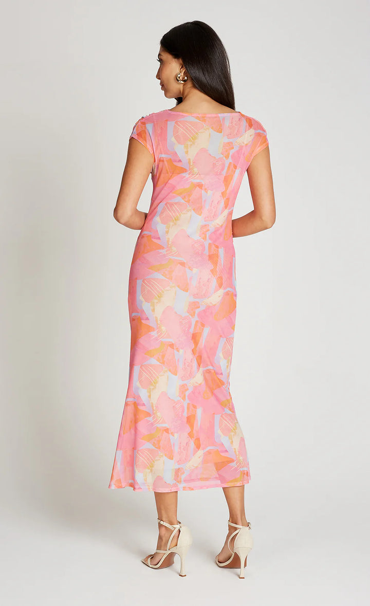 Mesh Midaxi Dress - Pink Print