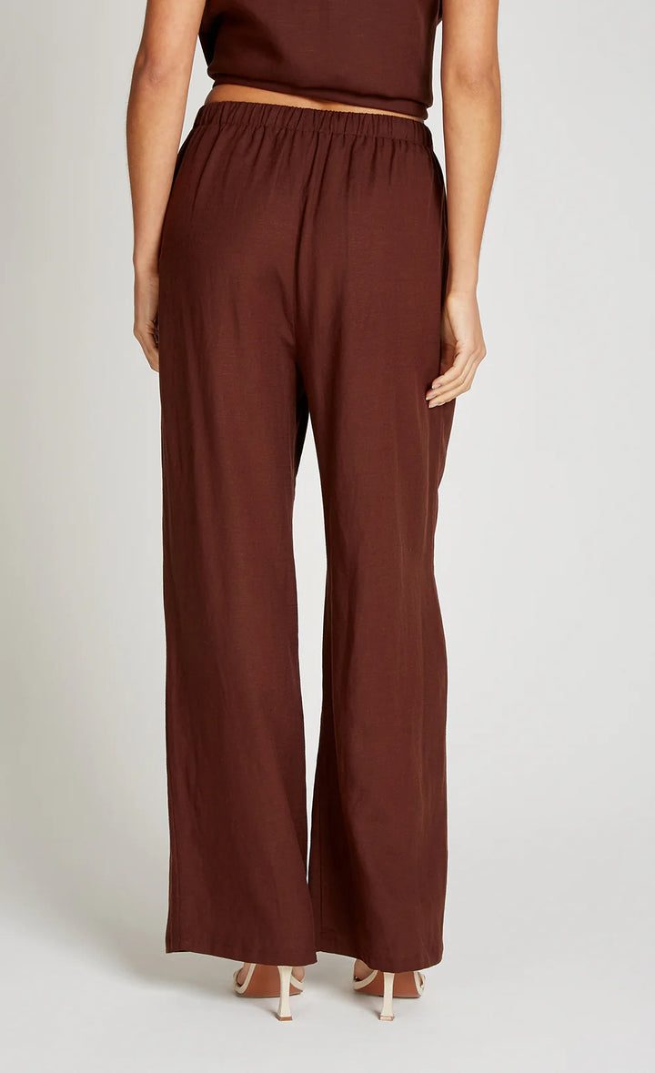 Wide Leg Trousers With Linen - Chocolate Brown